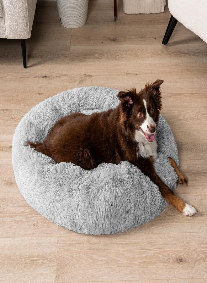 D&C PAWS سرير D&C PAWS Calming Donut للكلاب الصغيرة والمتوسطة الحجم والقطط | سرير ناعم ورقيق من الفرو الصناعي الفاخر مع حافة مرتفعة للدعم، قابل للغسل، دائري الشكل، للقطط الصغيرة (رمادي فاتح - متوسط) - Image 2